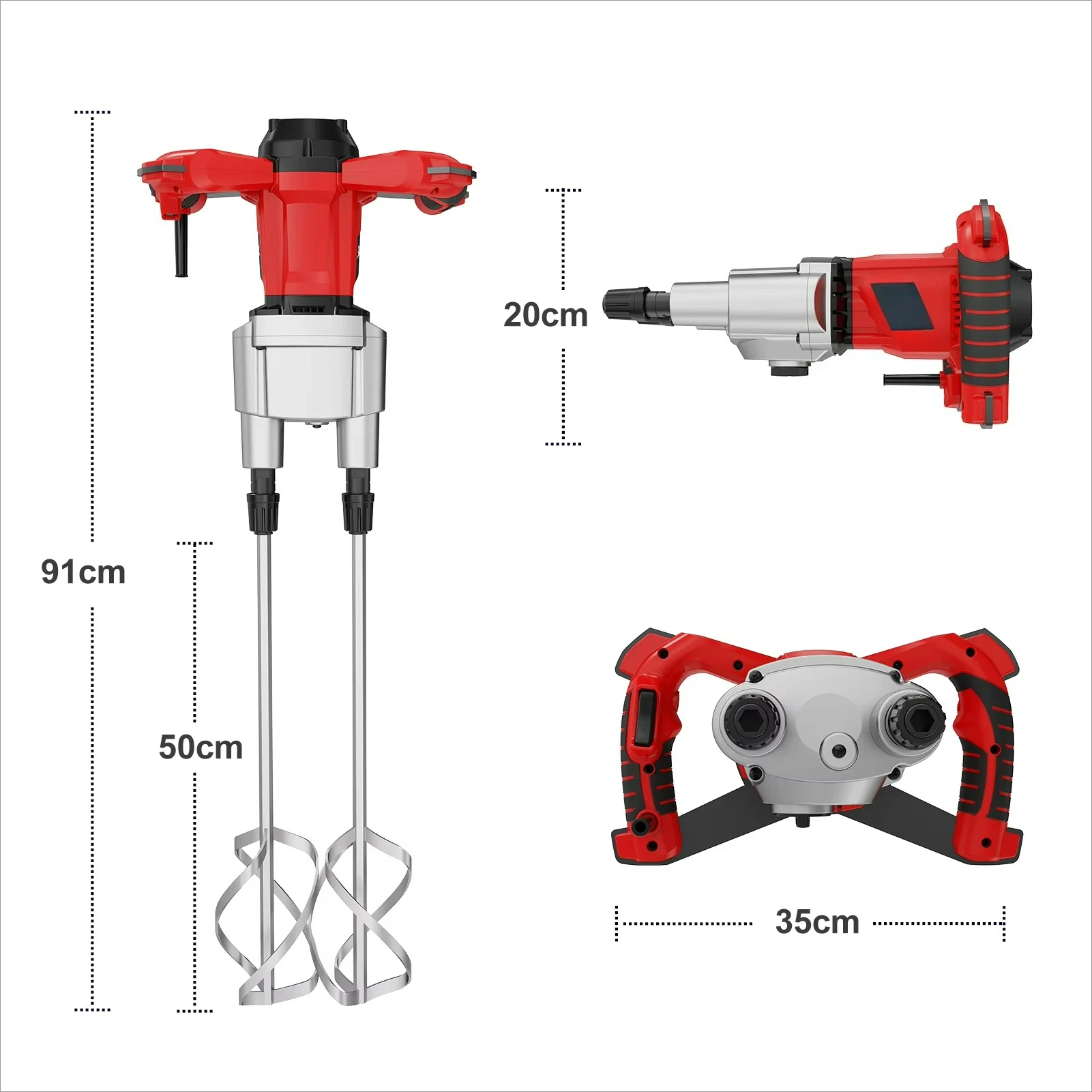 High Efficiency Hand Held Concrete Adjustable Speed Mixer With Double Shaft Paddle