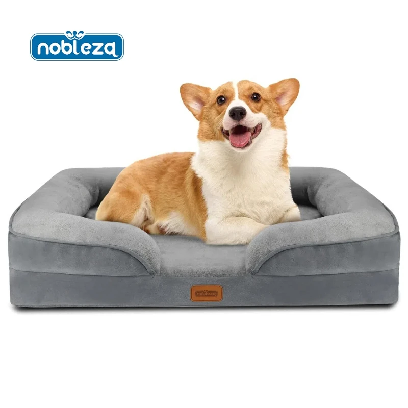 Nobleza Cama Perros Grande, 89x63x17cm, Sofá Perro con Espuma Viscoelástica, Cama Ortopédica Perros Lavable y Impermeable, Colchon Perro Medianos Desenfundable, Gris