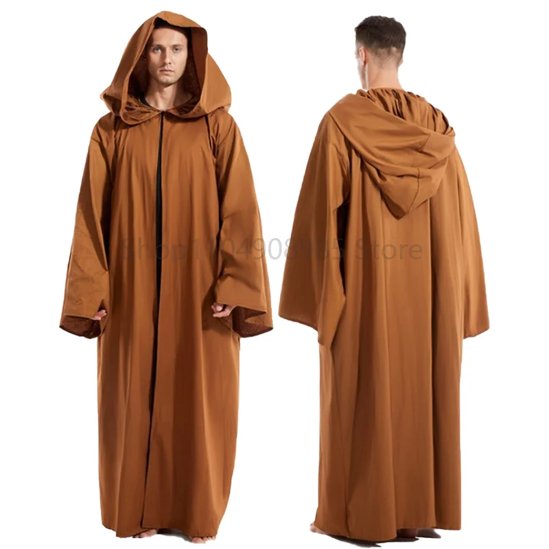 

Adult Hooded Black Priest's Cosplay Robe Unisex Wizard Role-Play Brown Costume Party Stage Performance Long Cloak