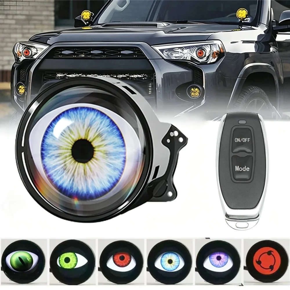 LED Car Dynamic Devil Eye Large Light 3-inch 33 Mode Car Light Remote Modification Eagle Eye 3D Lens Dynamic Pupils Headlight