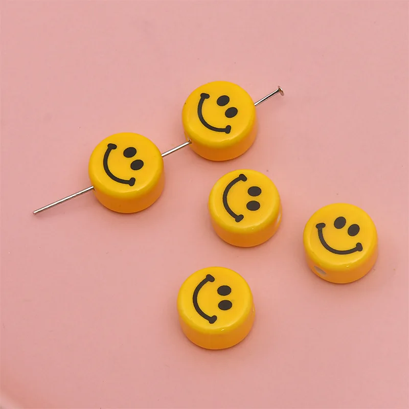 20pcs 8/10/12mm Yellow Smile Face Ceramic Beads Vertical Hole Loose Spacer Bead For Jewelry Making  DIY Bracelet Necklace