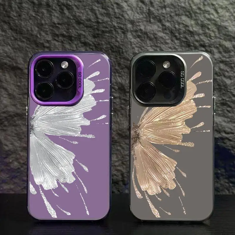 Laser Gradient Golden Silver Butterfly Case Cover For Samsung Galaxy S24 S23 Note 20 Ultra S20 FE S21 S22 Plus Hard Cases
