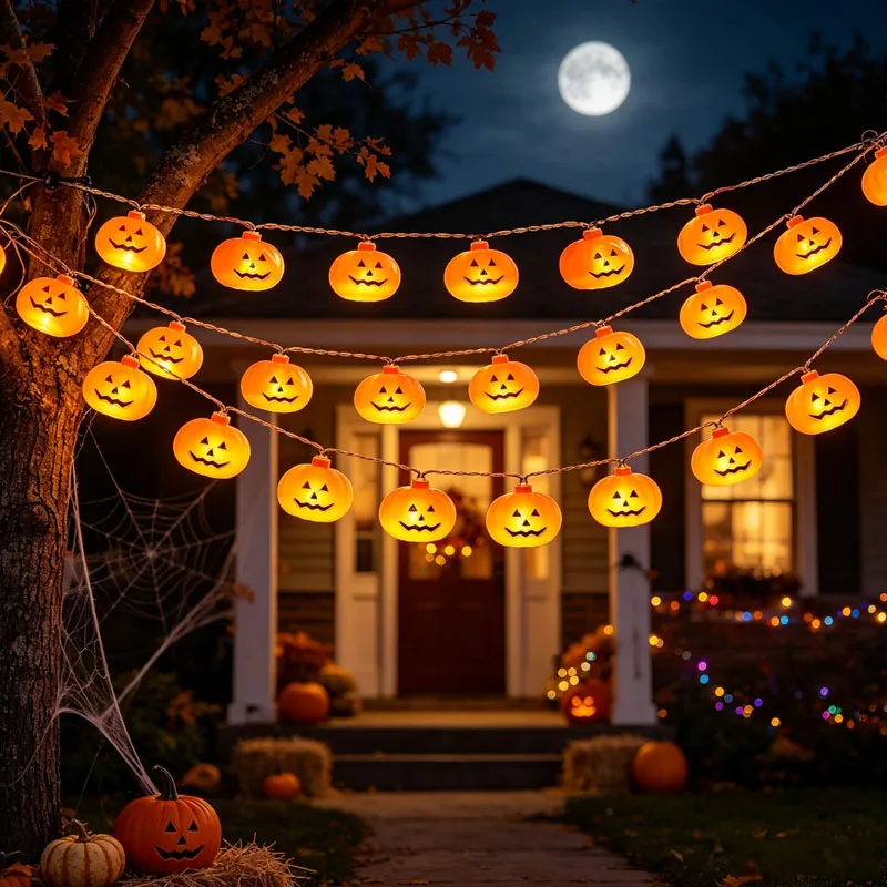 Hanging 3D LED String Lights Skeleton Pumpkin Bat for Halloween Festive Party Atmosphere Decoration Outdoor Indoor Glow Lamp