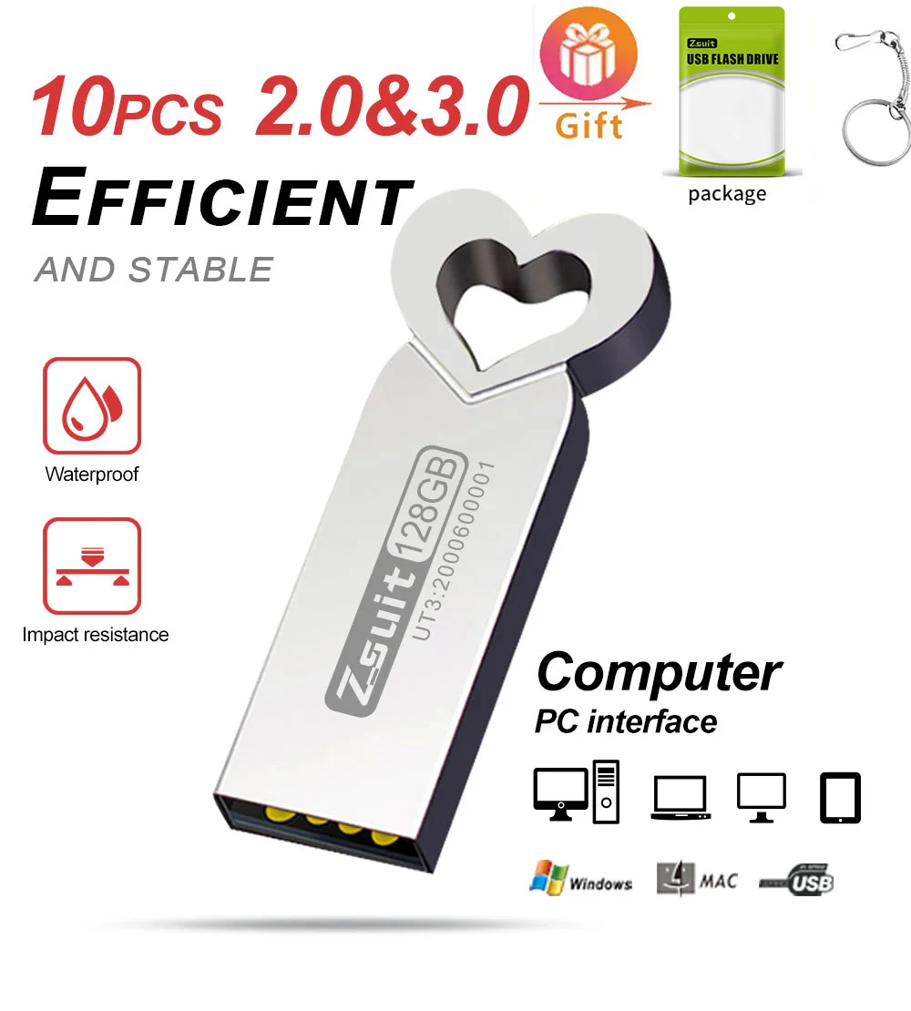 Zsuit 10PCS USB Flash Drives 32GB 64GB Pen Drive USB 2.0 PenDrives Usb Stick 128GB Memory Stick Free Custom Logo Gifts U Disk