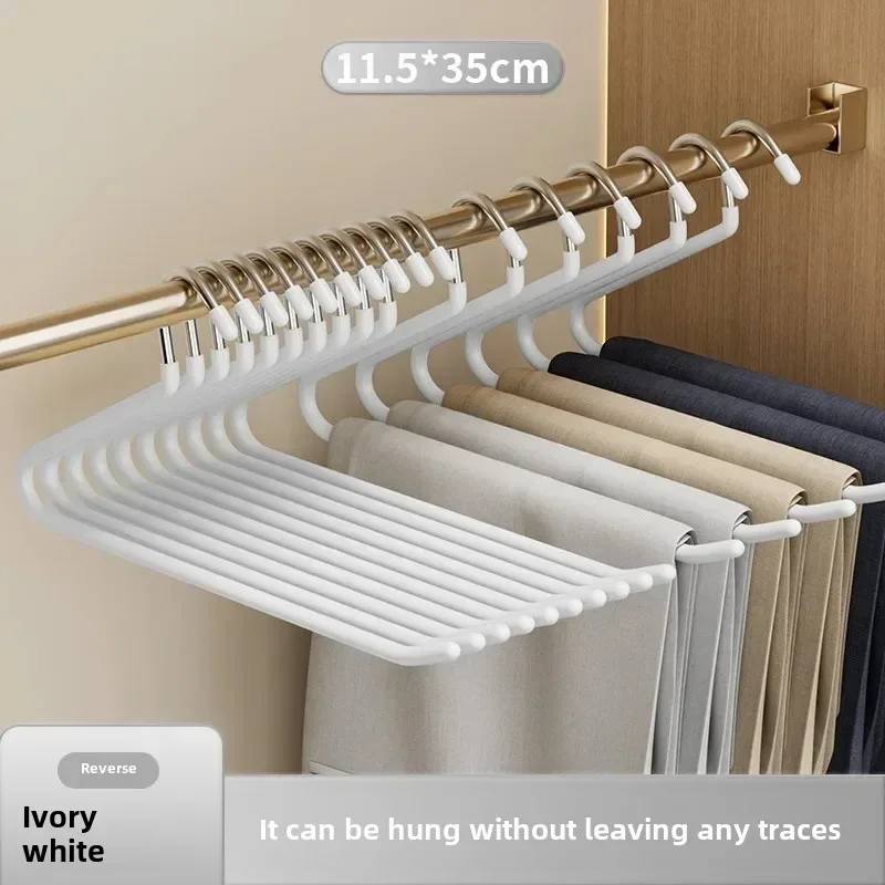 5pcs/10pcs Seamless Trouser HangerNon-Slip Metal Shirt Trouser Hook Hanger Open Pant Coat Hanger Wardrobe Organzier Clothes Rack