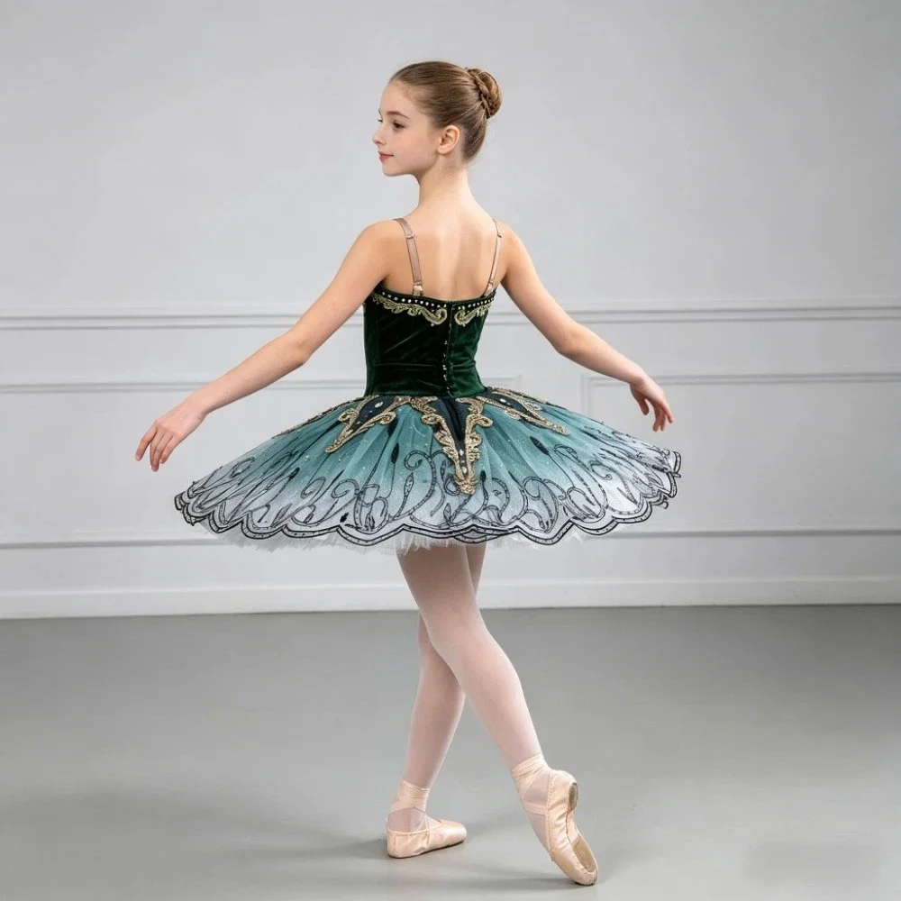 Gradient Tutu Dress Kids Swan Lake Ballet Costume Girls Sleeveless Puffy Skirt Professional Stage Performance Dance Outfit