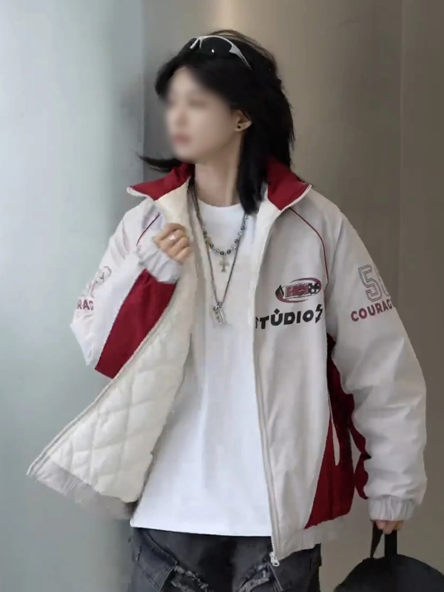 

Утепленная хлопковая куртка в стиле мотоциклетной экипировки для мужчин и женщин, зимняя, с контрастными вставками, в университетском стиле, бейсбольная, теплая