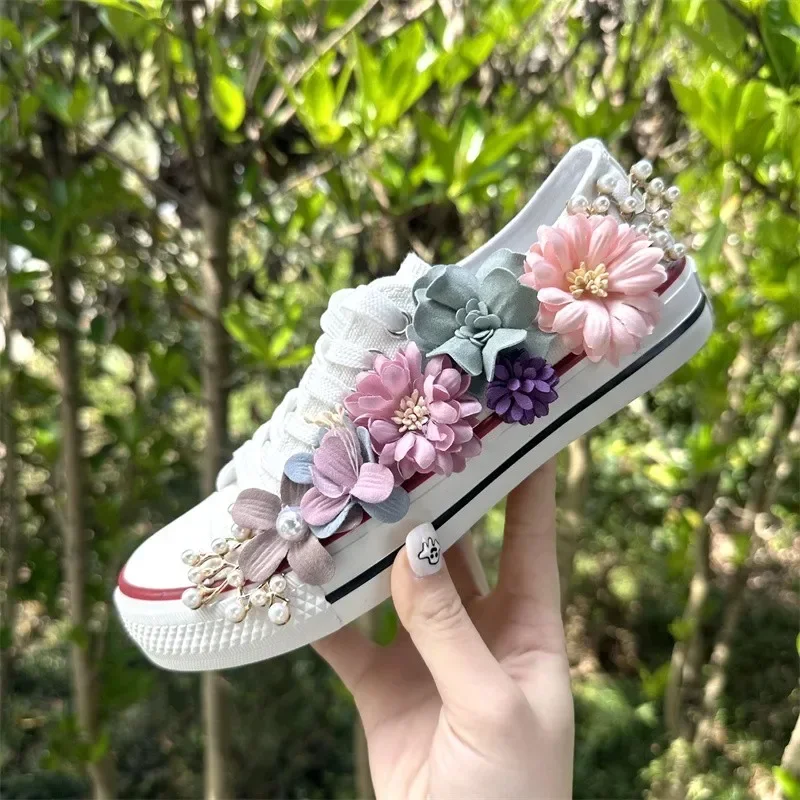 AJGS Spring Summer Canvas Shoes 2024 Spring Parent-child 3D Flower Girls Canvas Shoes Women Sneakers Lady Casual Shoes Single