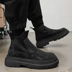 Leather Shoes for Men Suede Height Increasing Man Casual Chelsea Boots Footwear Offer Cowhide Elegant on Sale 2025 Trend Fashion