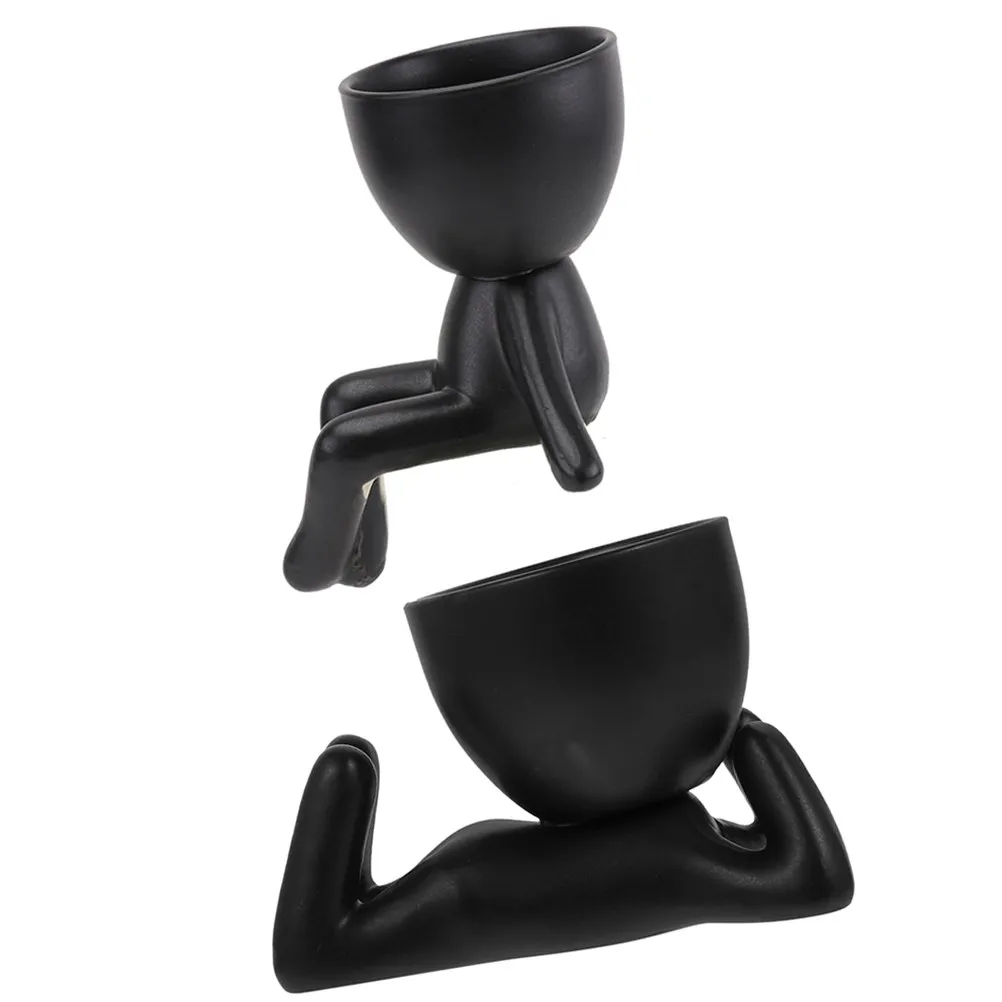2Pcs Ceramic Human Shaped Succulent Pots Chic Artistic Planter for Indoor Desktop Window Shelf Balcony Home Decor Cactus