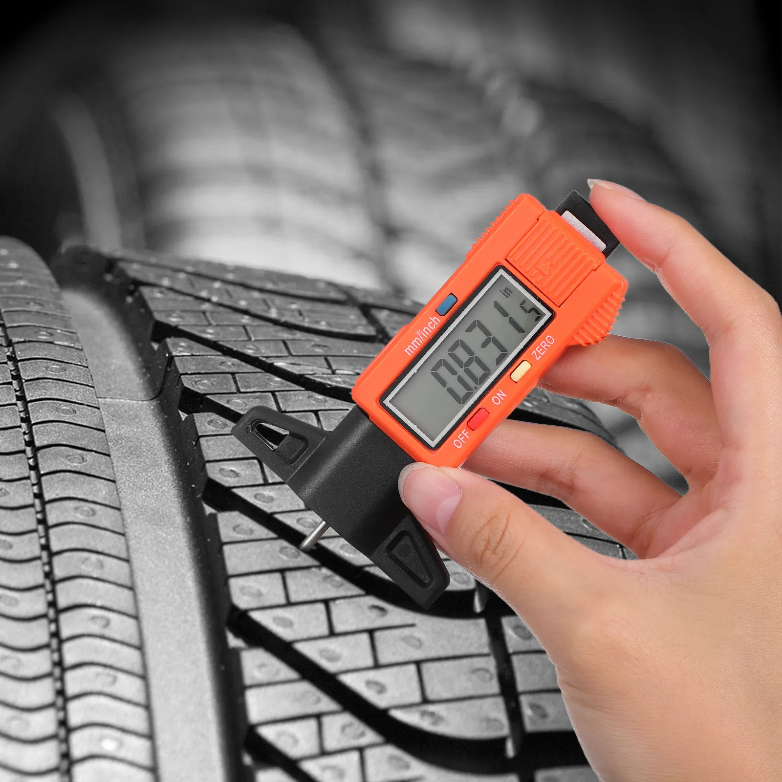 

Digital Depth Gauge Tire Measuring Tool for Car Tread Semi Truck Orange Accurate