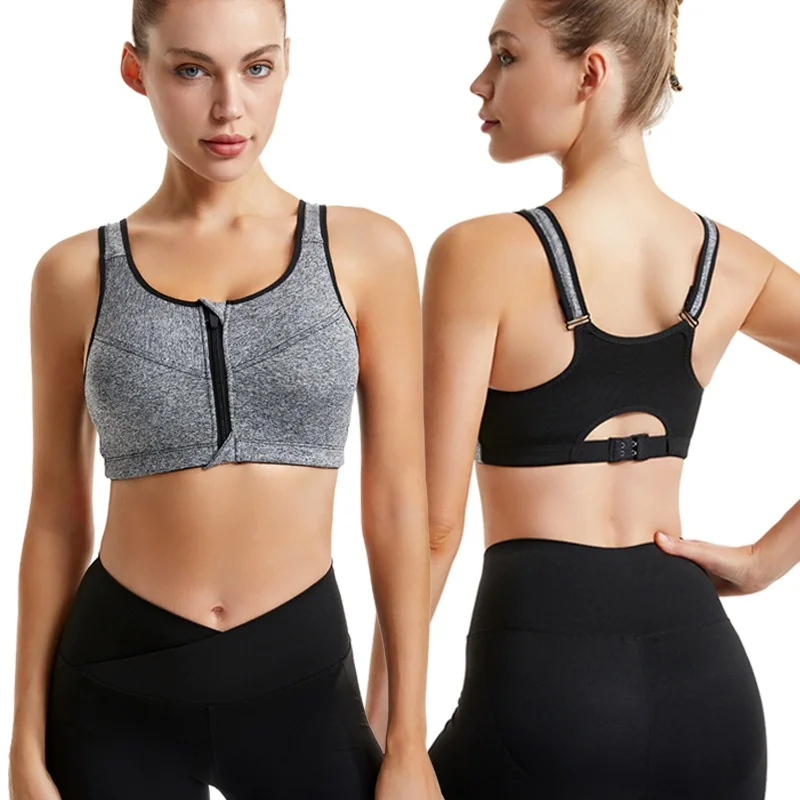 Front Zippered Sports Bra For Women Running, Shock-Absorbing, High-Strength Gathering, Anti Sagging Yoga Vest, No Steel Ring