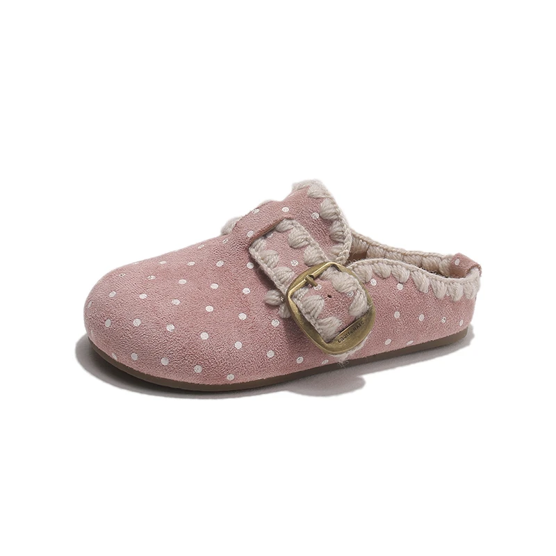 Kids Polka Dot Closed Toe Mules Slides, Girls Retro Birken Style Slip On Clogs, Lightweight Casual Outdoor House Walking Shoes
