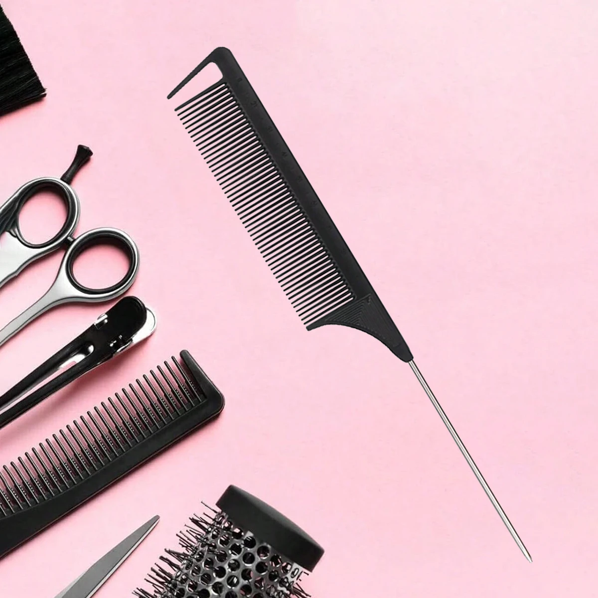 Rattenschwanzkamm-Set - Professioneller Feinkamm, Antistatischer Haarfärbekamm & Stahlstift-Haarbürste, Geeignet für Alle Haartypen – Detail 7