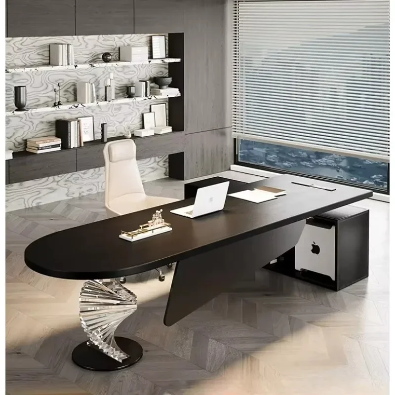 Solid Wood With Side Cabinet Creative Designer Minimalist Solid Wood Office Computer DeskD21