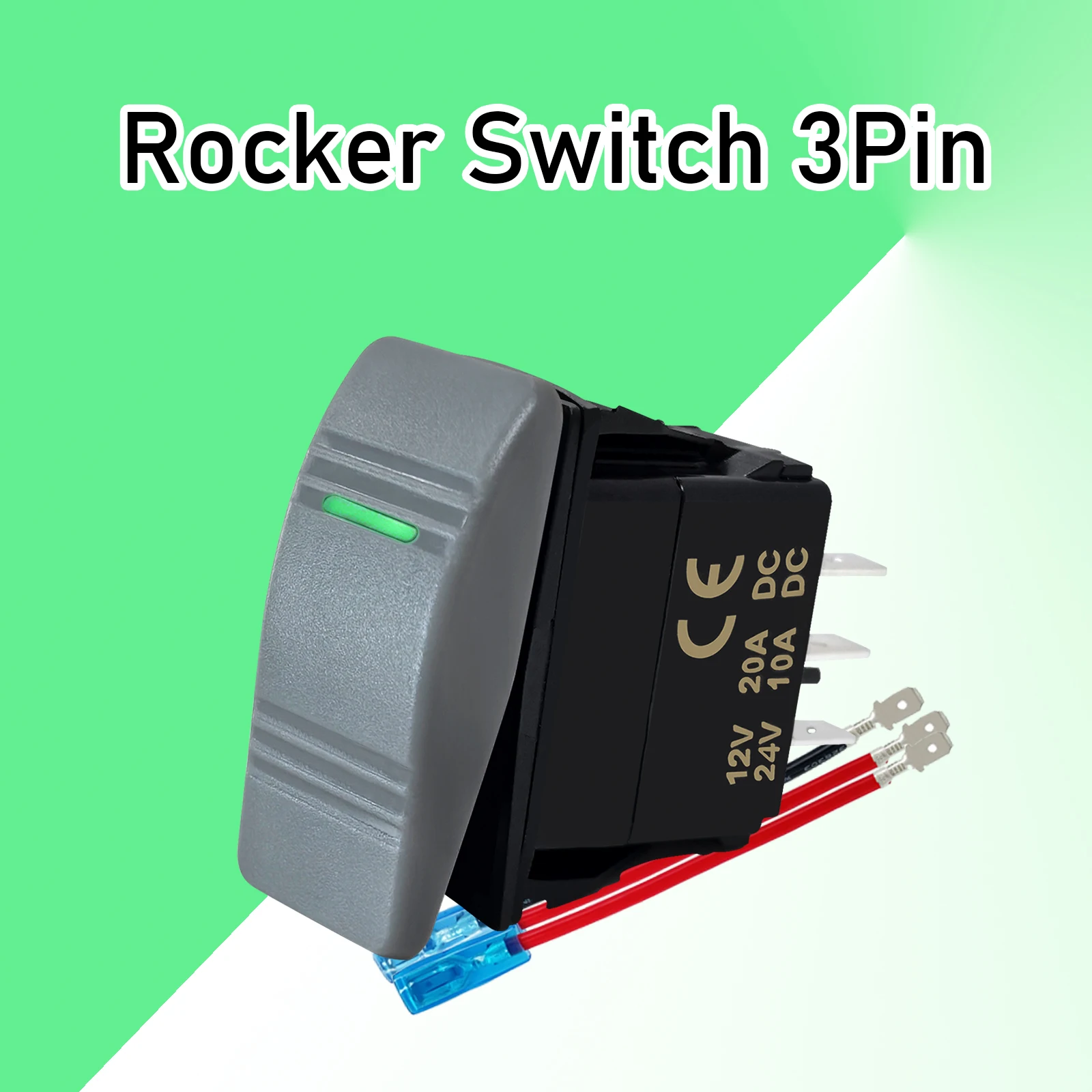 

12V 20A Green Led Grey Rocker Switch 3 Pin SPDT ON OFF/ Momentary Switch Waterproof IP66 for Car Boat Truck Motorcycle Yacht SUV