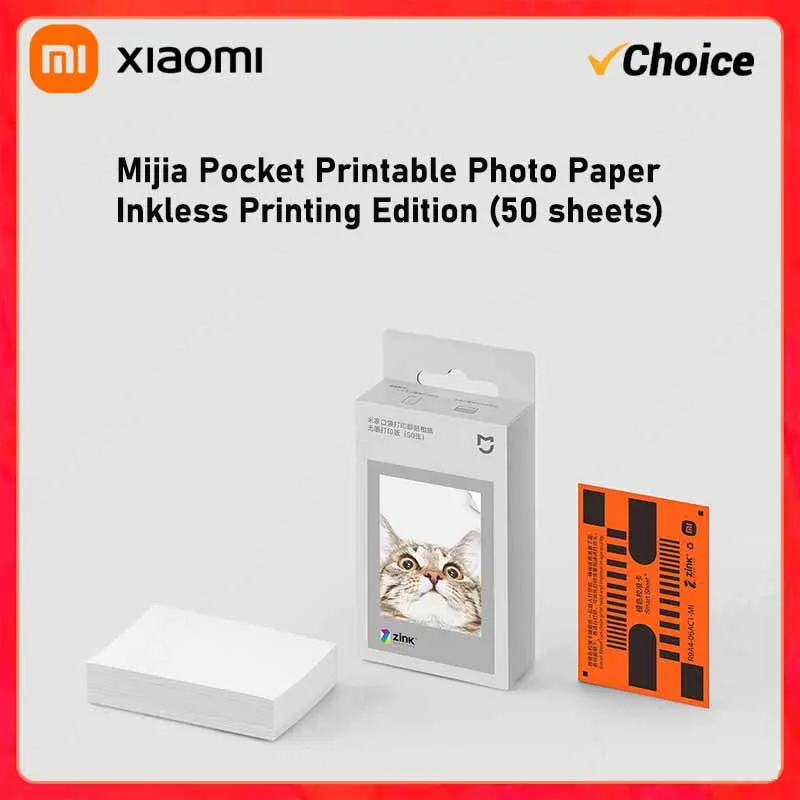 Lembar Cetak Foto Berperekat Kertas Saku ZINK 3 Inci Xiaomi Asli untuk Printer Foto Saku Mini Xiaomi/Printer Saku 1S