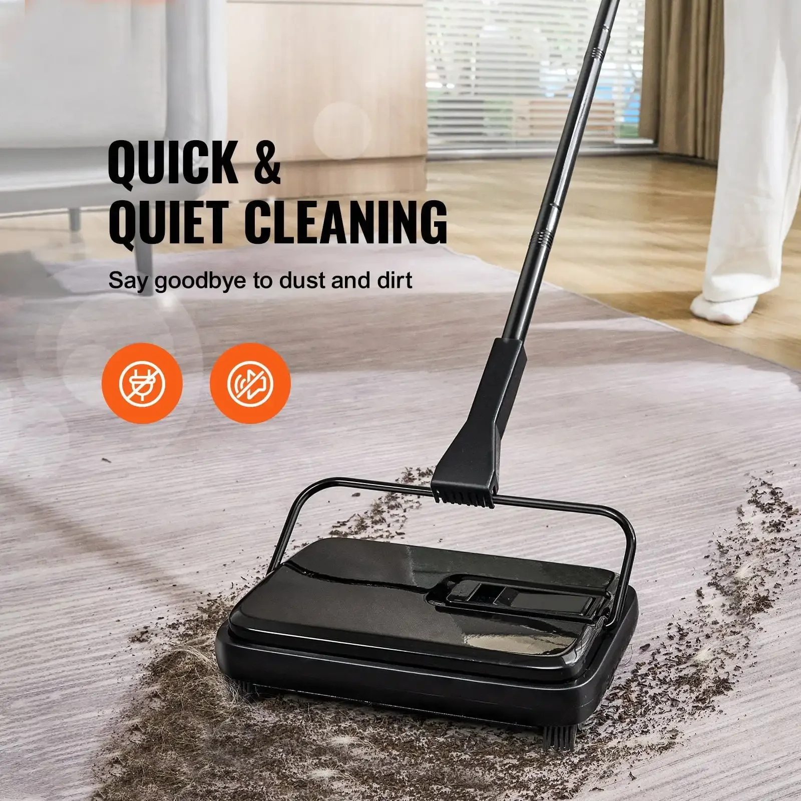 Carpet Sweeper, 7.87 in Sweeping Paths, Floor Sweeper Manual Non Electric, 300 ml Dustbin Capacity with Comb for Home