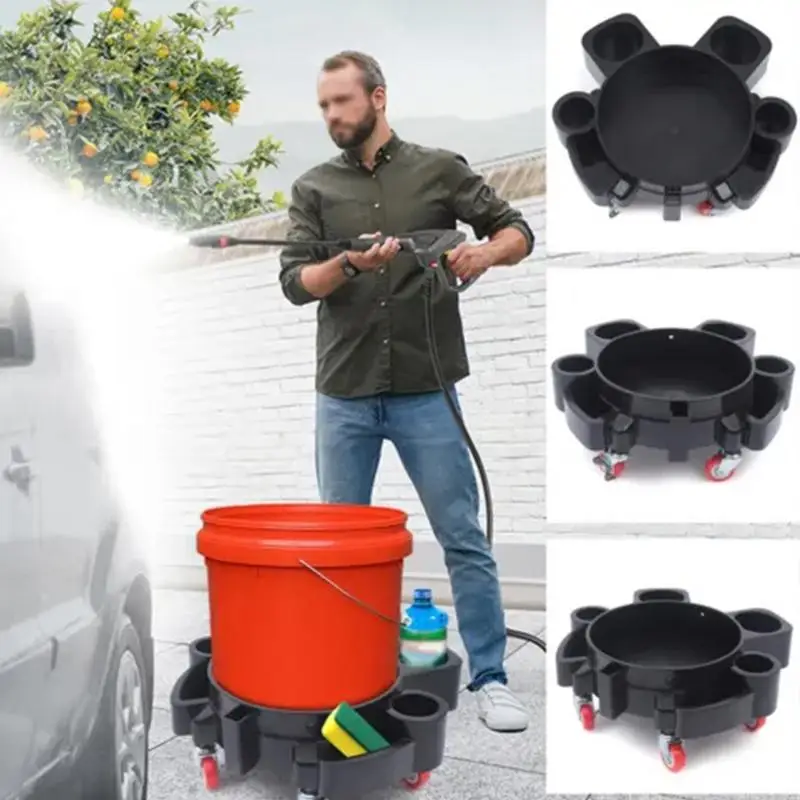 Car Wash Bucket Base Removable Bucket Mover With 5 Wheels Heavy Duty Washing Roller Bucket Trolley Easy Push Car Washing Tools