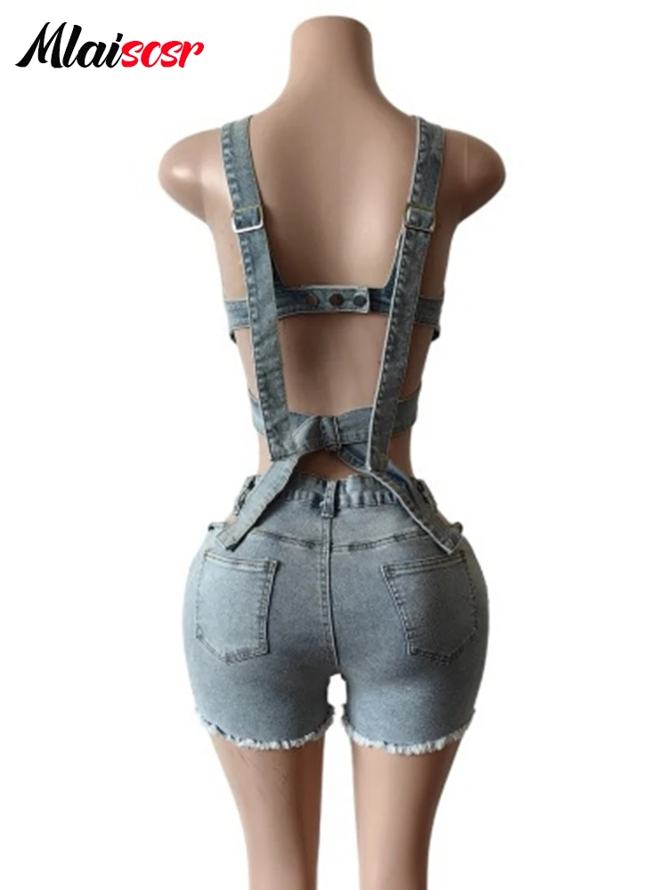 Mlaiscsr 데님 2 피스 세트 여성 청바지 정장 섹시 할로우 붕대 탱크 자르기 탑과 반바지 비치 파티 Y2K Night CLubwear