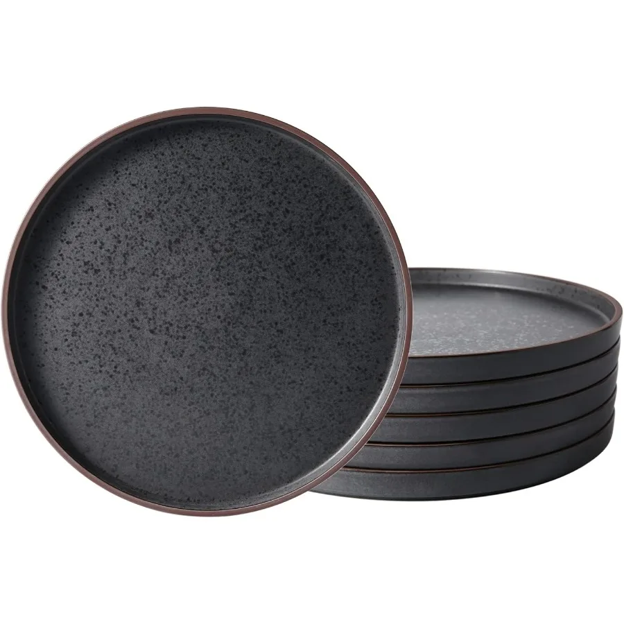 

8.0 inch Matte Black Ceramic Salad Plates Set of 6 Modern Shape Dinnerware for Kitchen Use Ideal for Daily Dining and Entertain