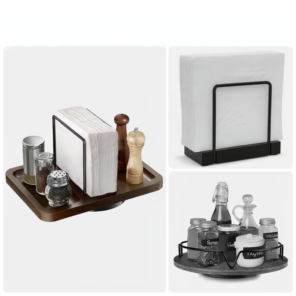 Carbon Steel Kitchen Rotating Rack Modern Countertop Storage Tray For Condiment Jars Snacks Remote Control Organizer