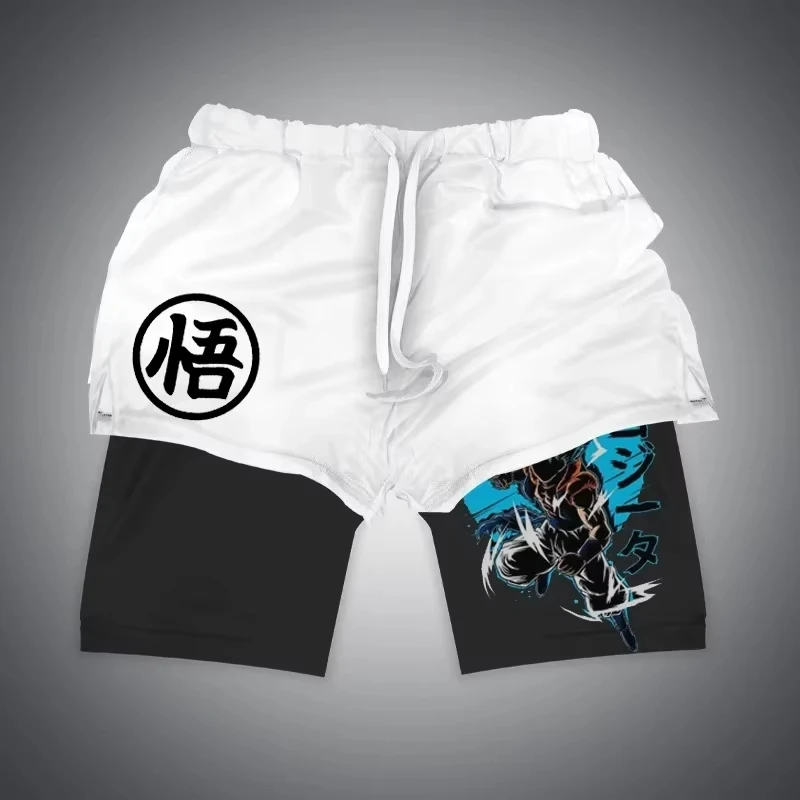 2026 Sommer Dragon Ball Z Goku 2-in-1 Doppellagige Gym-Shorts, Übergroße Herren Fitness Retro Streetwear Unisex Sportliche Y2k Shorts