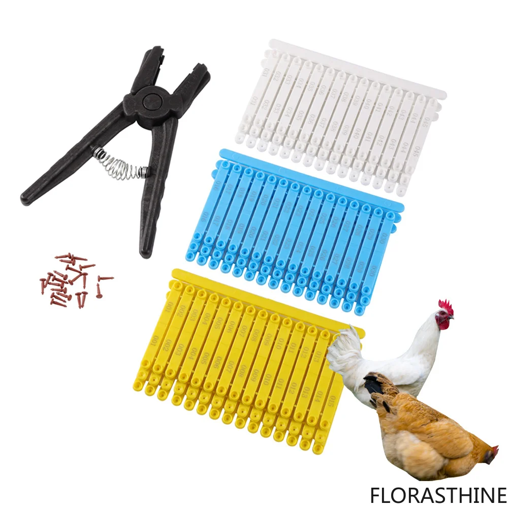 100Pcs /set Chicken Wings Identification Rings and Pliers Bird Pigeon Quail Duck Goose Wings Identifier Poultry Chick Rings