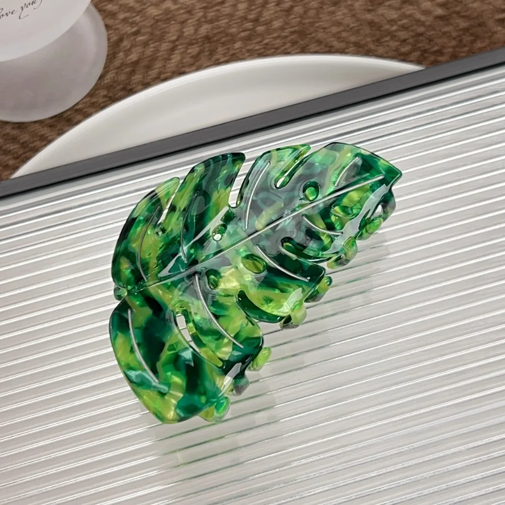 

Sweet Green Plant Leaves Hair Claws Hairpin Headwear Acetate Hair Clip Geometry Hair Grab Travel