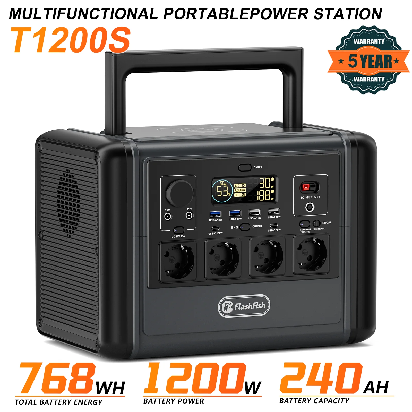 Outdoor Power Pack - Taşınabilir Güç İstasyonu FlashFish T1200S 768Wh