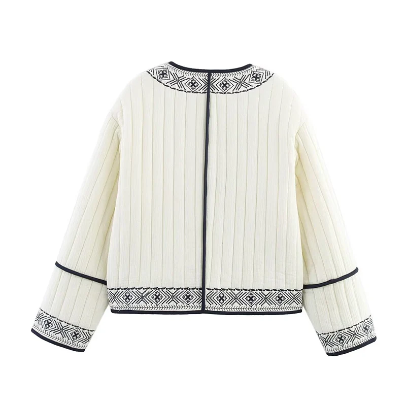 Veste femme ethnique motif brodé garniture contrastée Trafizaran automne hiver porter décontracté vêtements de voyage femme vêtements