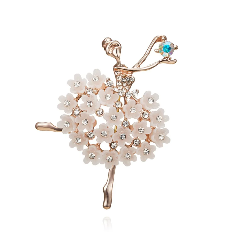Gymnastics Ballet Girl Flower Dancer Crystal Brooches For Women Cute Elegant Rhinestone Pin Corsage Fashion Wedding Jewelry Gift