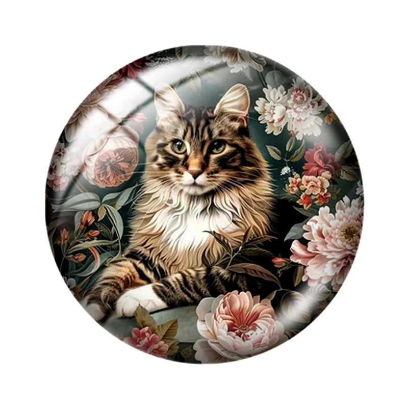 Watercolor Vintage Cat 10pcs 12mm/18mm/20mm/25mm Round Photo glass cabochon demo flat back Making findings