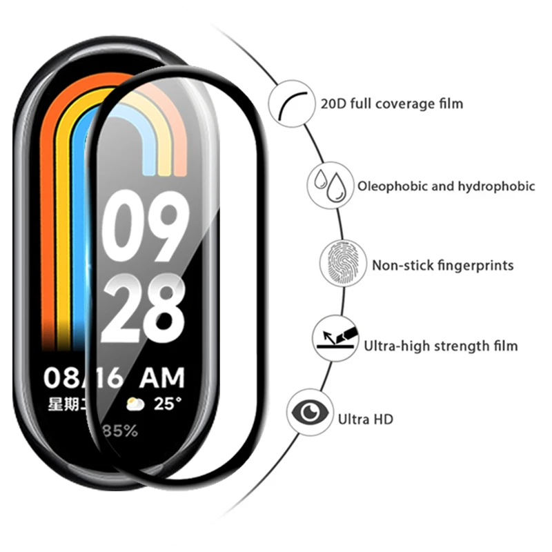 9D Film Glass for Xiaomi Mi Band 8 7 6 5 Screen Protector Miband 6 5 4 Smart Watchband Full Protective Cover Case Strap Bracelet