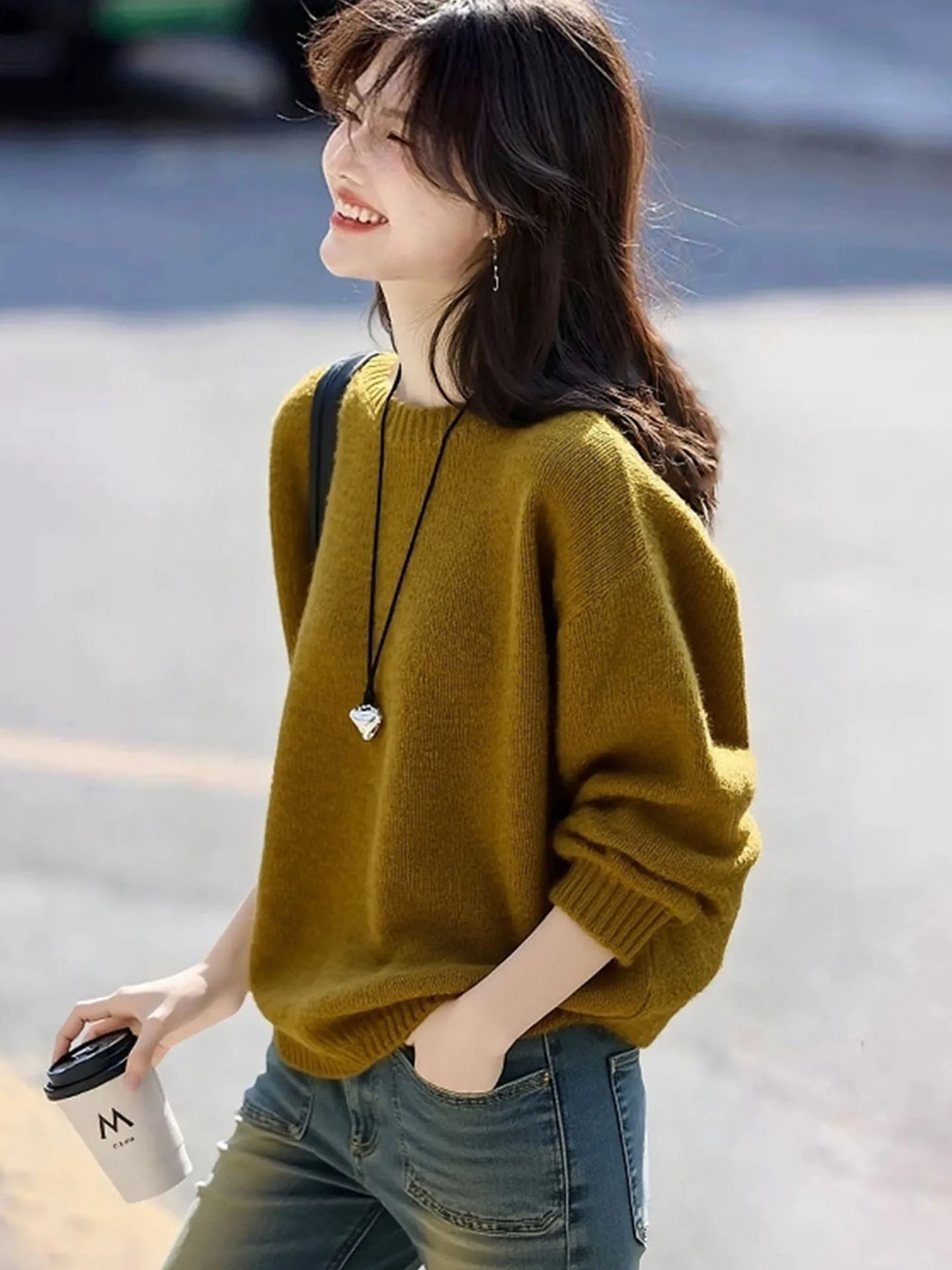 Solto longo sve camere camada base irt tripulação ne thiened confortável inverno faion diário high-end sentimento camisola