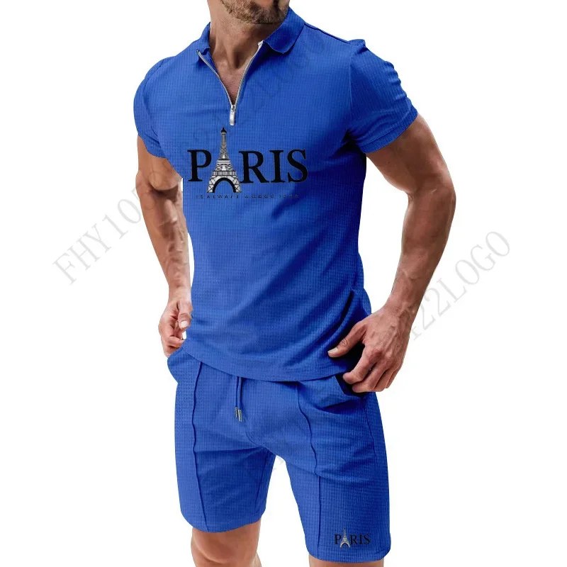 Summer new T-shirt and shirt casual sportswear, men's running and fitness suits, short-sleeved quick-drying two-piece large-size