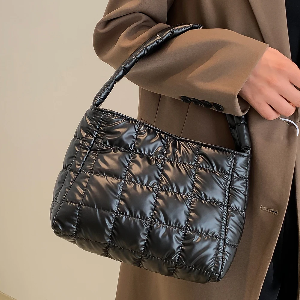 

Quilted Top-handle Bags Embroidered Plaid Cotton Padded Tote Fashion Soft Lightweight Portable Solid Color for Weekend Vacation