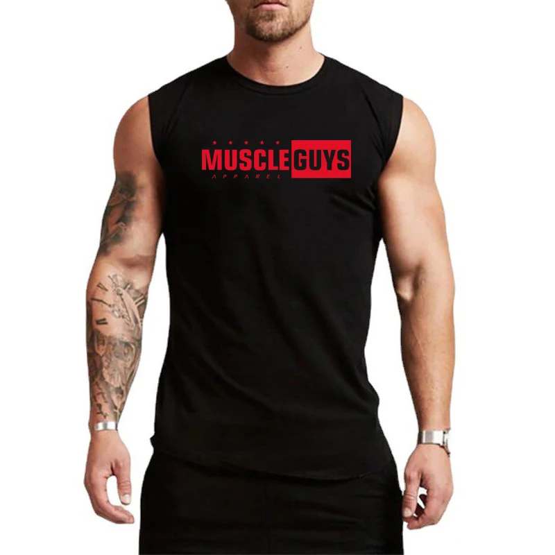 Summer Men Pure Cotton Slim Fit Gym Workout Pumping iron Bodybuilding Fitness  Letter Printed Sportswear Tank Top Cotton T-Shirt