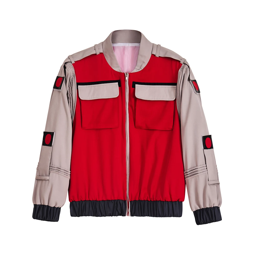 Marty Mcfly Cosplay Costume Adult Men Red Bomber Jacket Zip Up Jacket Coat Streetwear Halloween Party Outwear Outfit