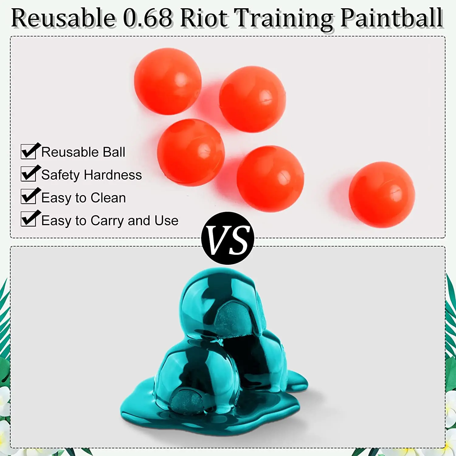 Paintballs .68 Caliber Rubber Soft Reusable 0.68 Riot Training Ball - Non-Lethal Outdoor Combat Shooting Paint Balling Guns Ammo