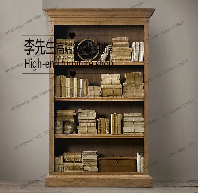 French retro old doorless bookcase bookcase American country oak solid wood living room display cabinet