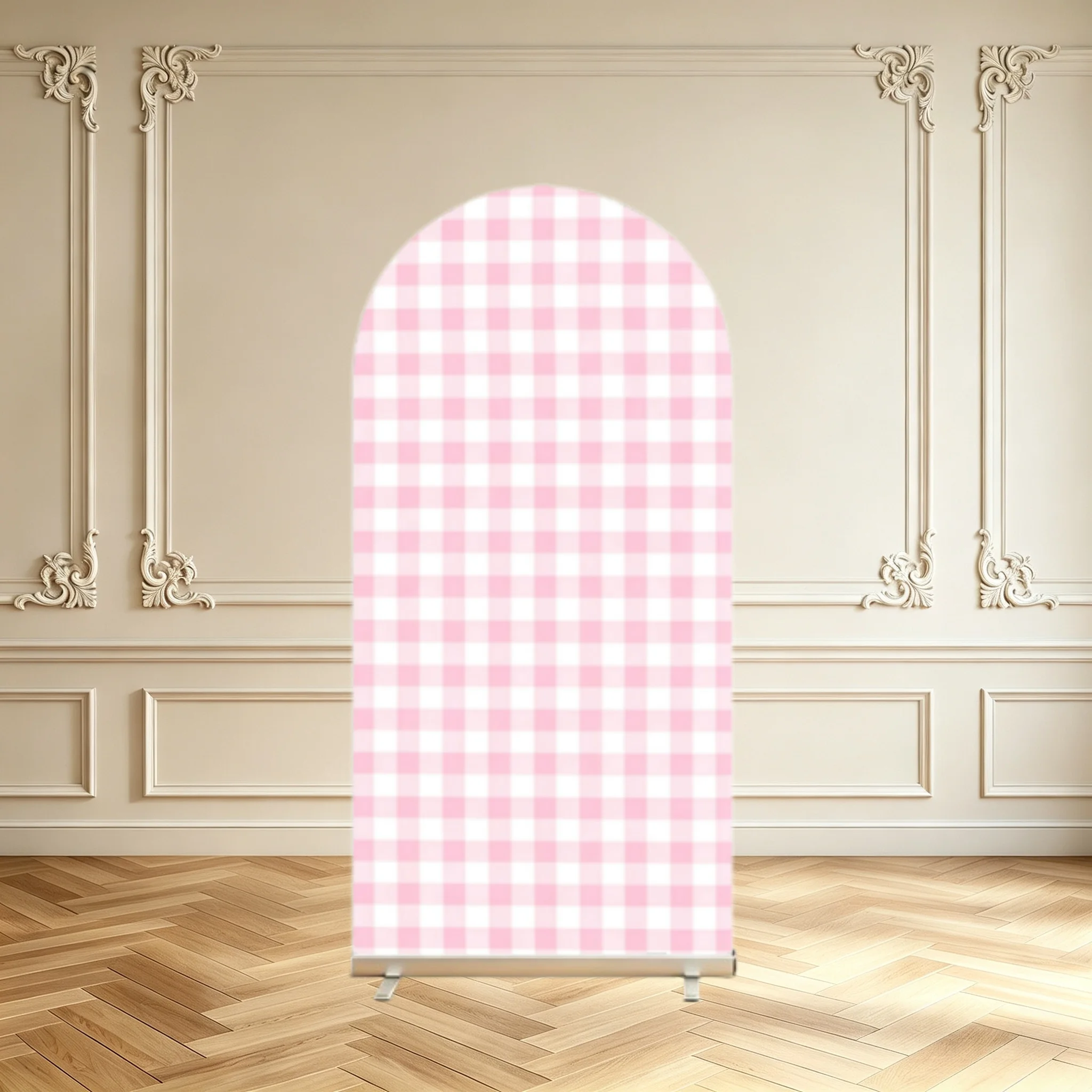 Western Cowgirl Arch Backdrop Cover Pink Gingham Cowgirl Boots Hat Guitar Girls Birthday Decoration Double Sided Arch Covers