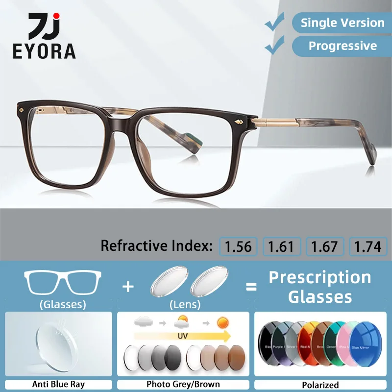 

EYORA Everyday Wear Durable Full Rim Square TR90 Men Anti Blue Light Reading Glasses Myopia Eyewear Progressive Eyewear Lens