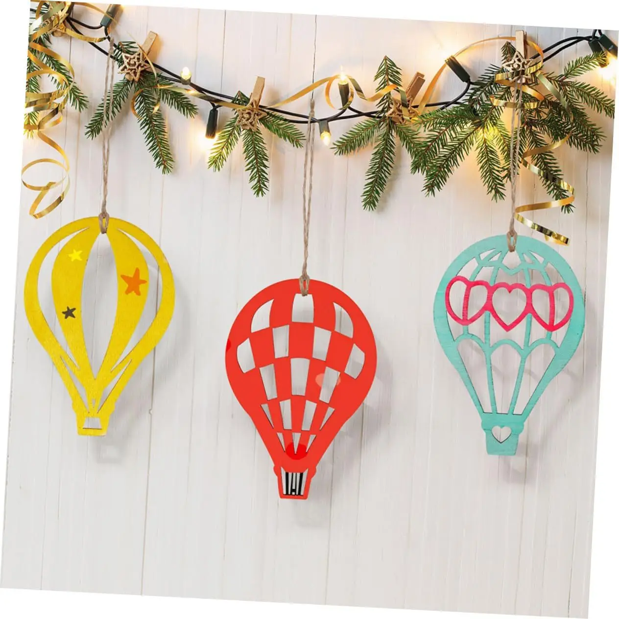 Hot Air Balloon Solid Unfinished Wood Shape Pieces, Cutouts for DIY Arts Crafts, 12x8cm, 6Pcs Set