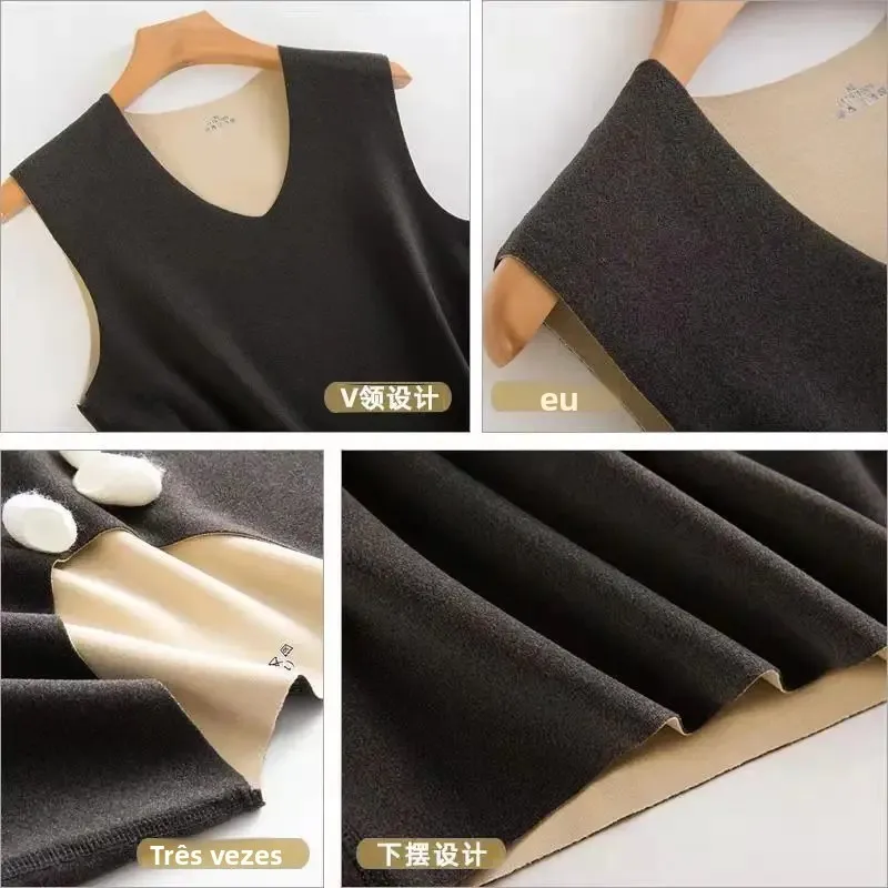 Colete de lã térmica masculino para roupa interior dupla face engrossado outono inverno quente interior usar camada base regata confortável