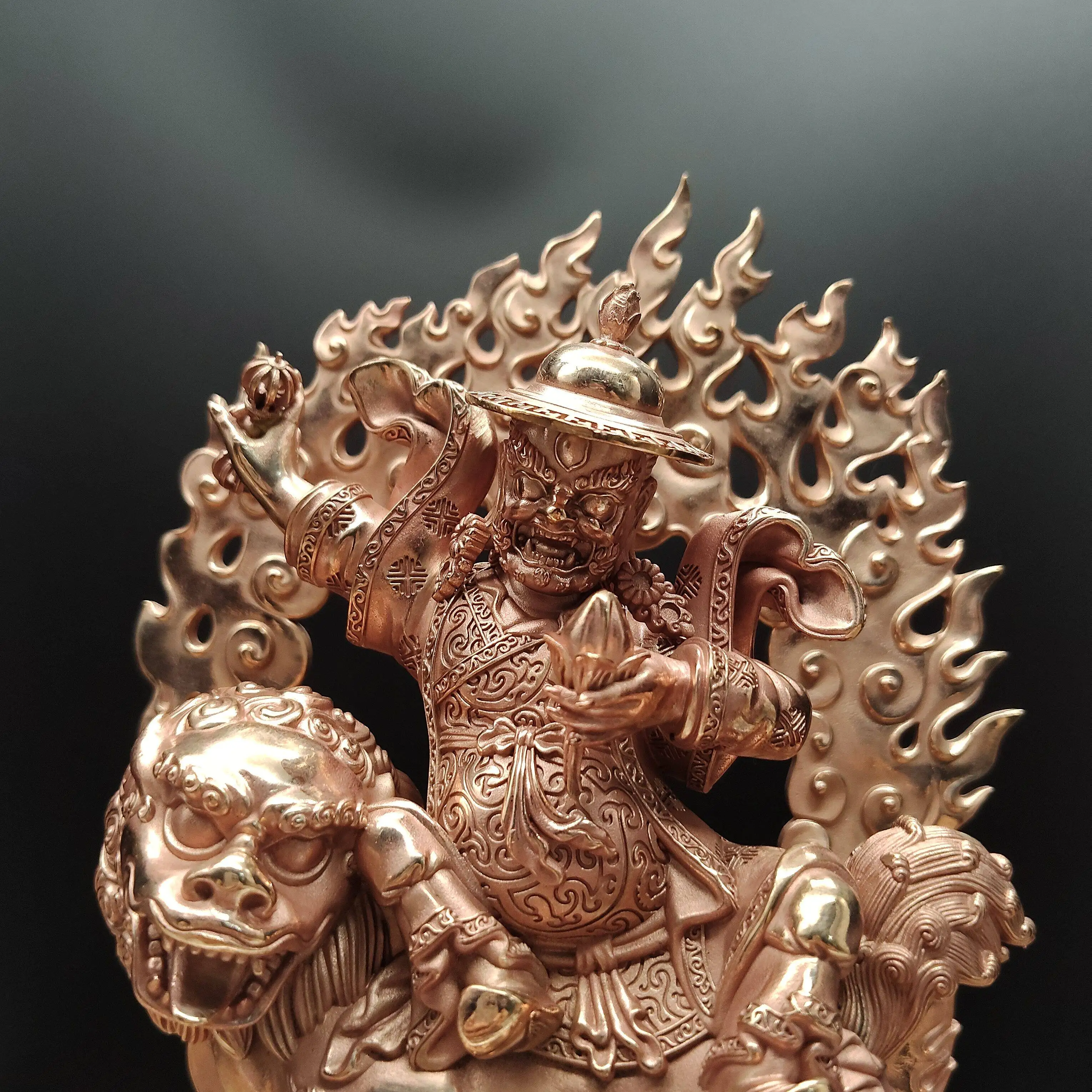 Antique Fine Copper Damchen Protector Statue Polished 15cm Home Desktop Car Altar Blessing