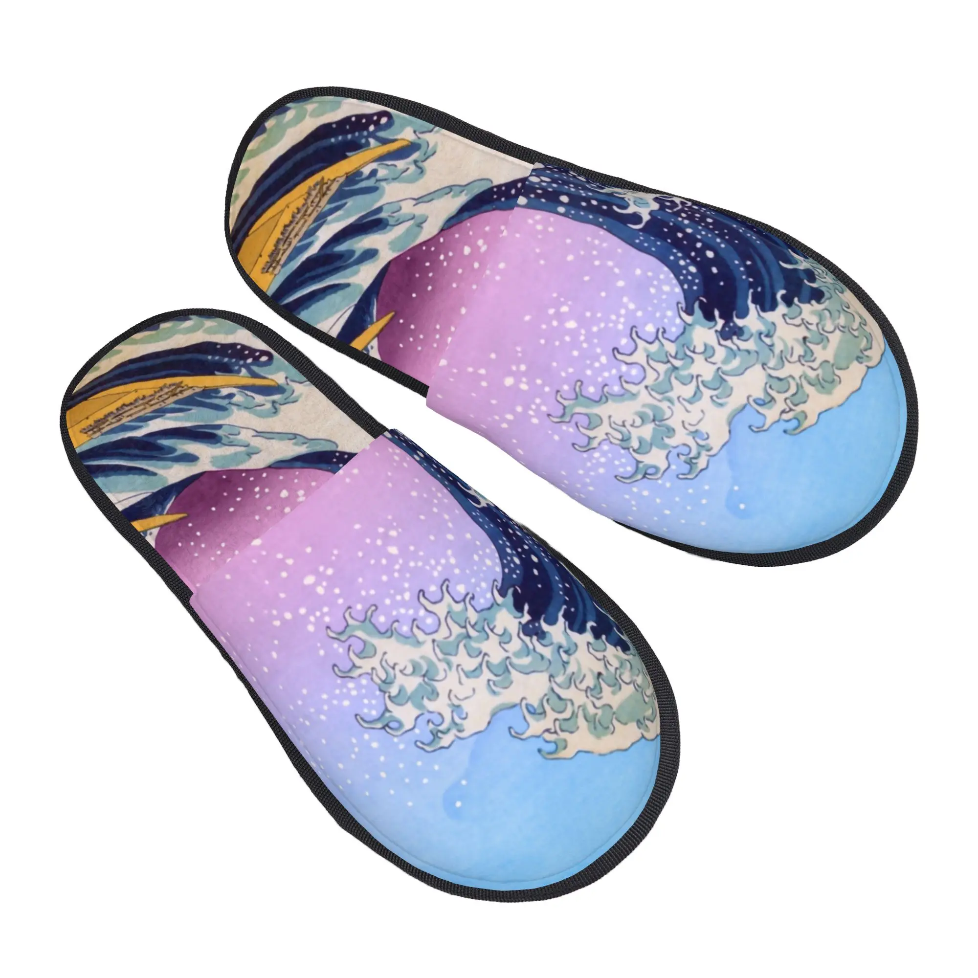 The Great Wave off Kanagawa Pantoufles pour femmes, confortables, en mousse à mémoire de forme, à enfiler, chaussures de hôtel