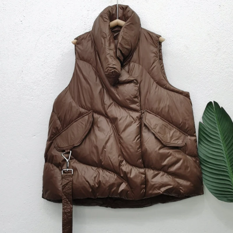 

Winter Down Cotton Vest Women Loose Solid Sleeveless Jacket Coat Female Black White Warm Vests Autumn Lightweight Waistcoat