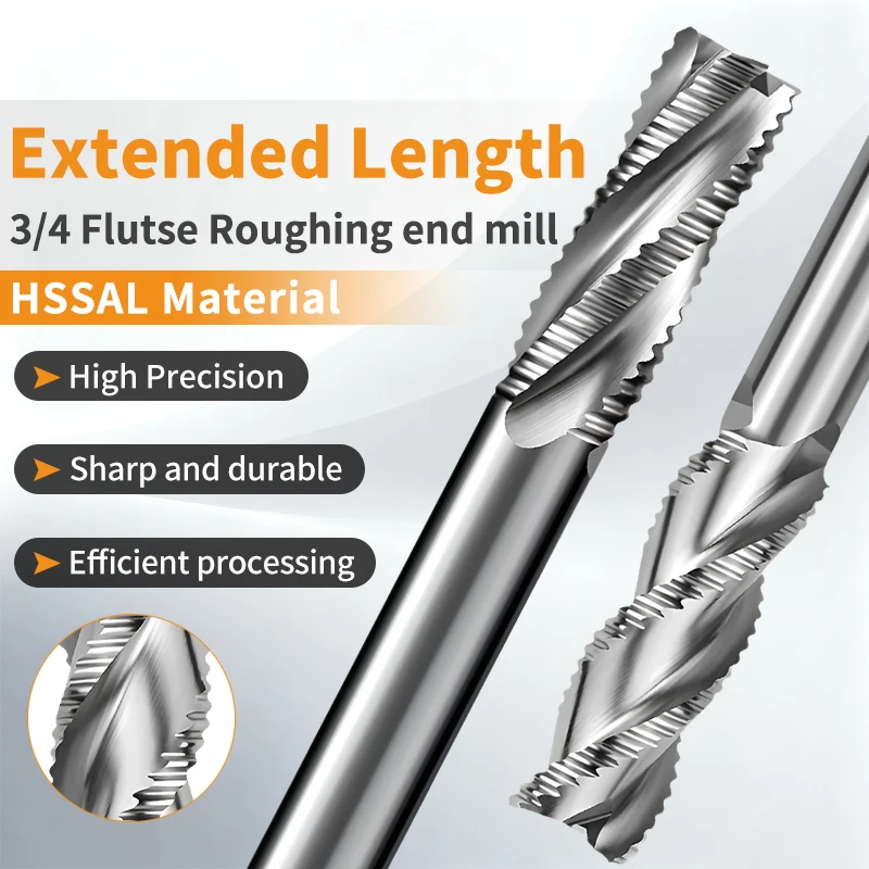 EIMOGE Metric HSS 4 Flute Long Neck Roughing End Mill – Heavy Duty Saw Blade Type for Steel & Aluminum, 6mm-25mm (1 Pc)