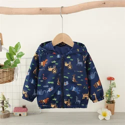 Baby Coat Spring And Autumn Boys' Hooded Zipper Jacket Children'S Cartoon Print Windproof Casual Sports Top